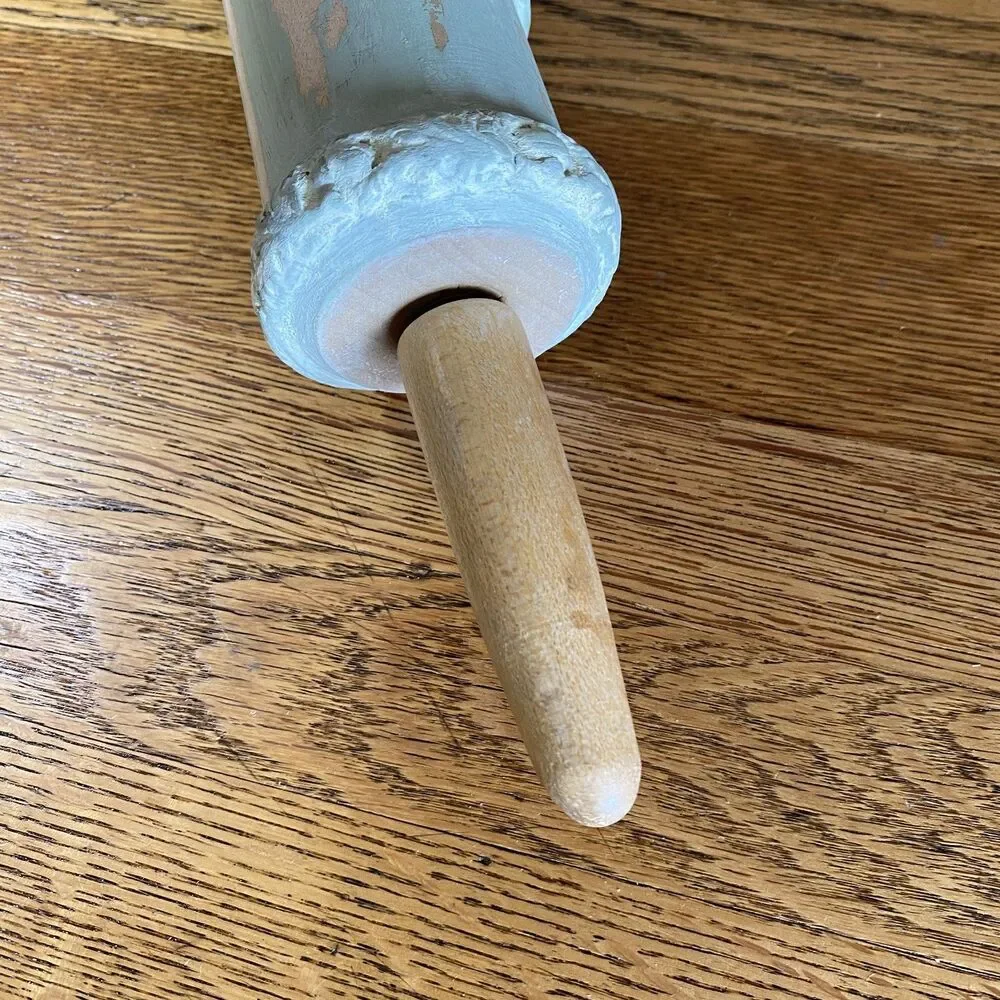 Rooster Embossed Rolling Pin Farmhouse Decor Sage Green Tan Distressed